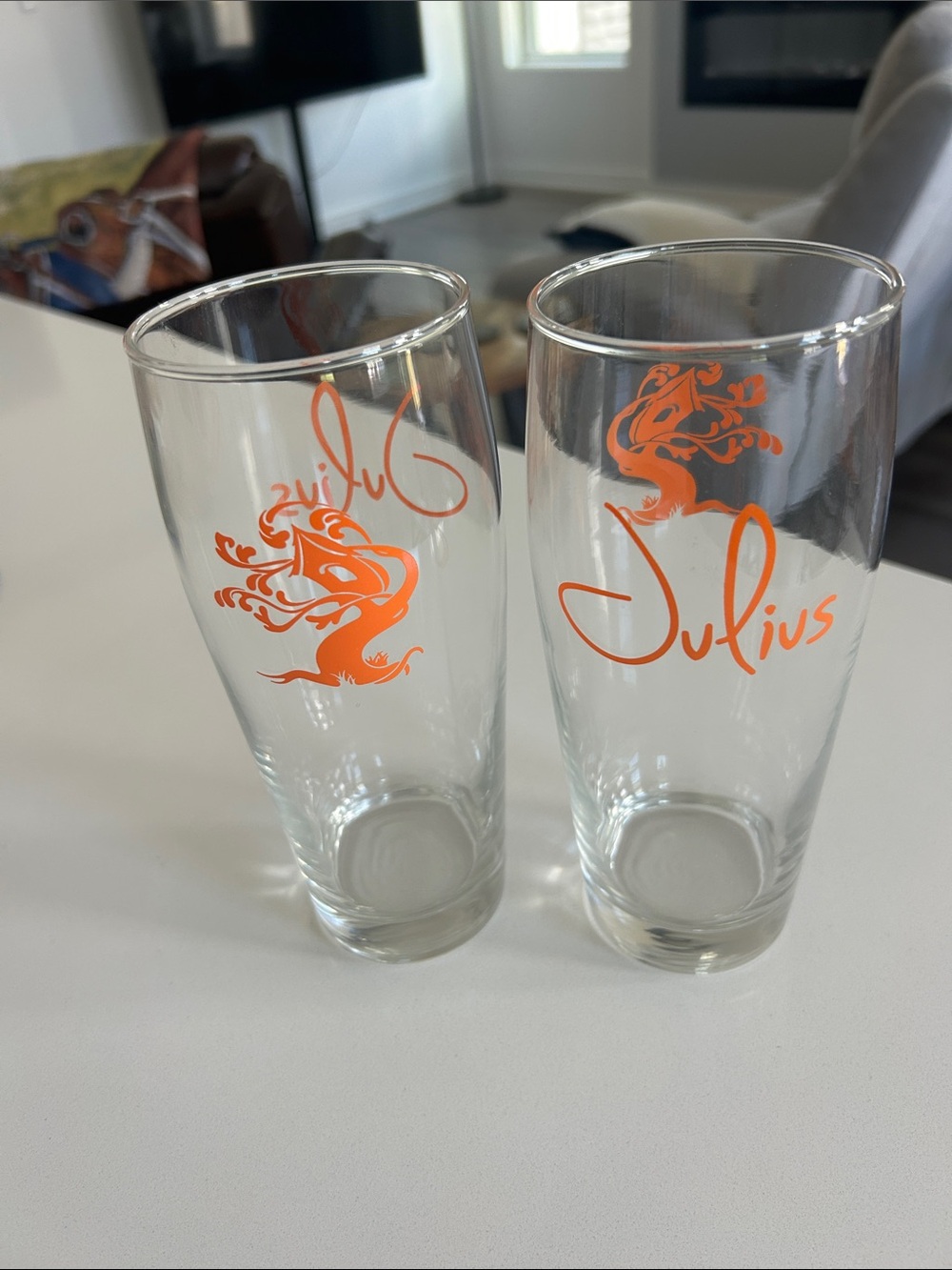 Tree House Brewery Julius Clear Glasses with Bright Orange Logos (Pair)